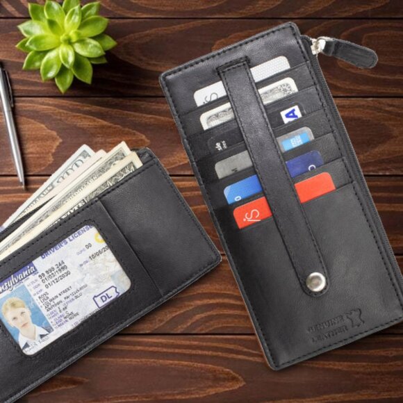Genuine Leather Credit Card Holder Slim Women Wallet - Picture 1 of 7